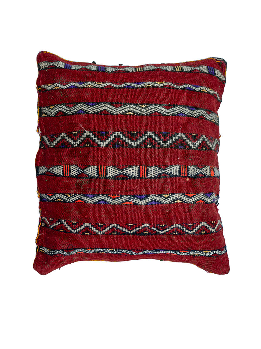 Ain Leuh Vintage Pillow - Deep Red and Indigo Handira
