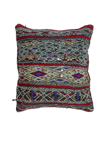 Ain Leuh Vintage Pillow - Deep Red and Indigo Handira