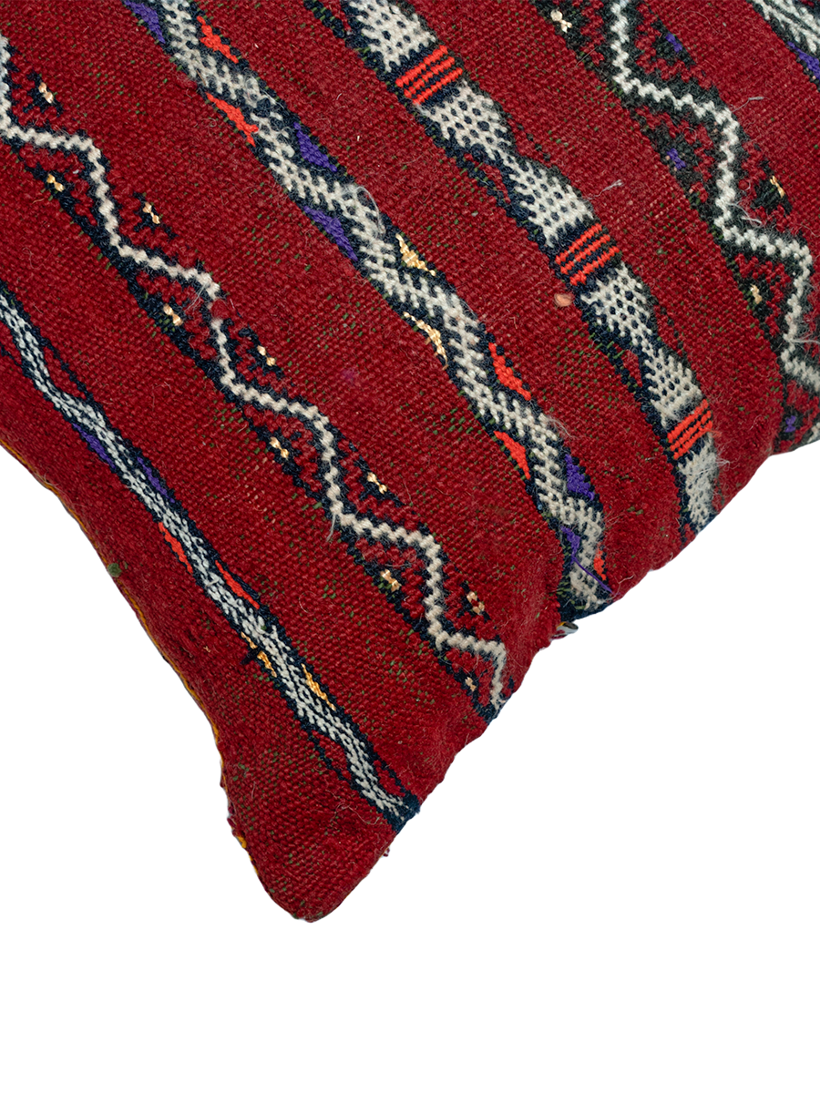Ain Leuh Vintage Pillow - Deep Red and Indigo Handira